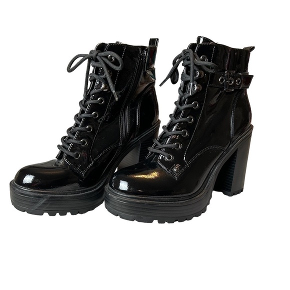 GBG Los Angeles Sammie Black Lace Up High Heeled Platform Boot Sz.8 - Picture 4 of 12